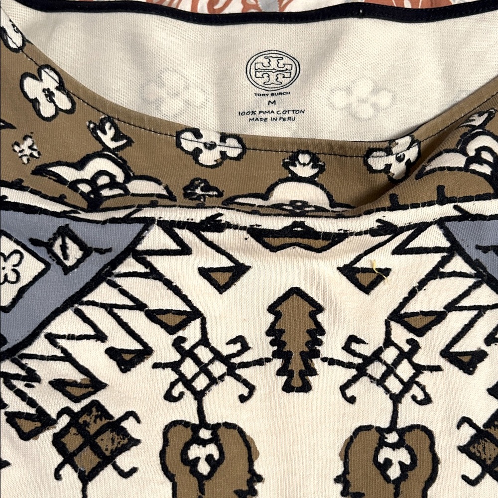 Tory Burch Floral Geometric Print Top in Cream and Tan